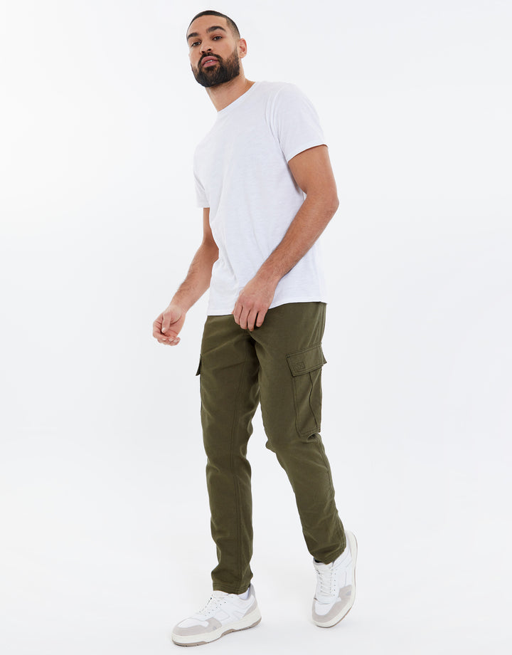 Khaki Green Linen Mix Cargo Trousers