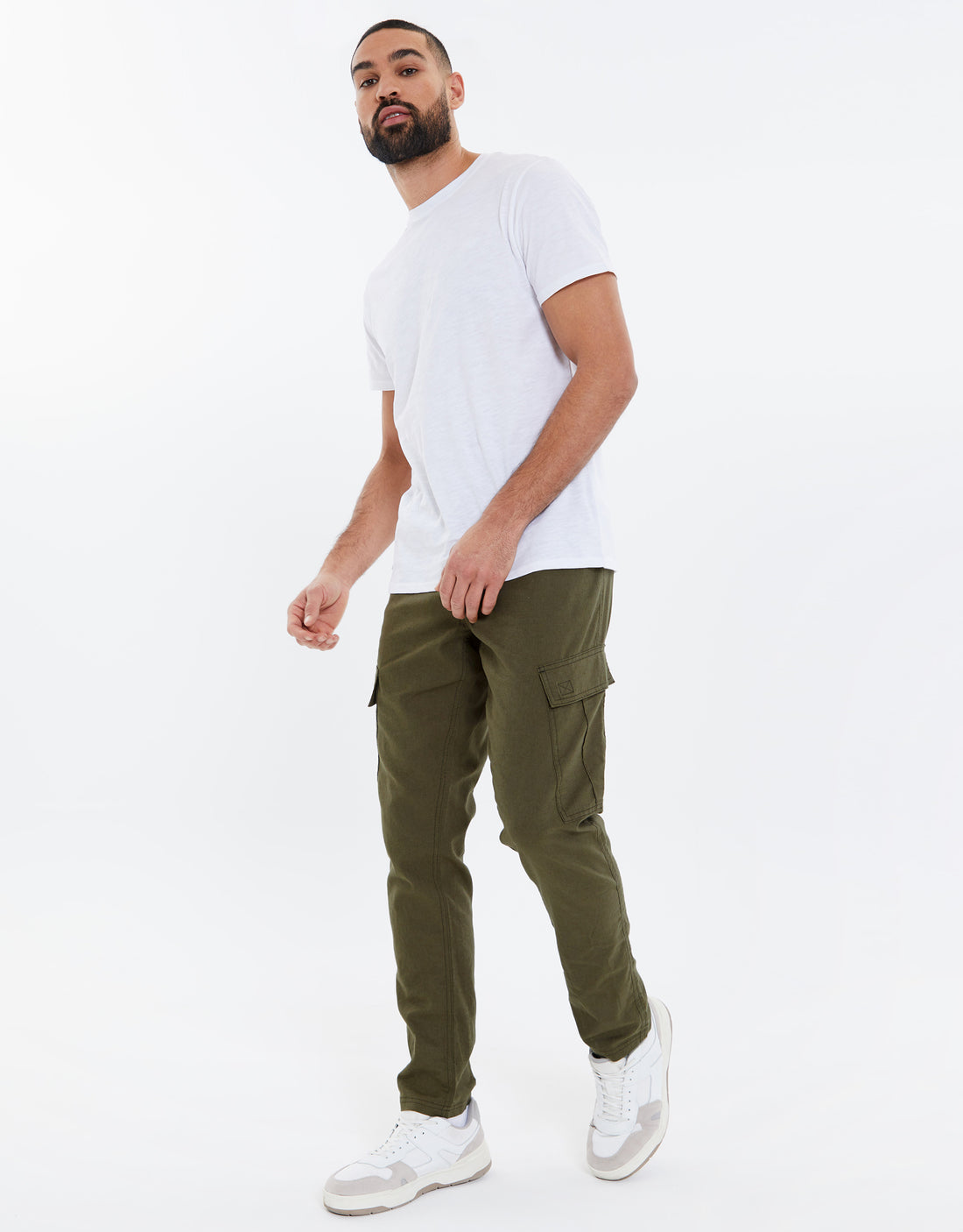 Buy Khaki Green Slim Cotton Stretch Cargo Trousers from Next Belgium