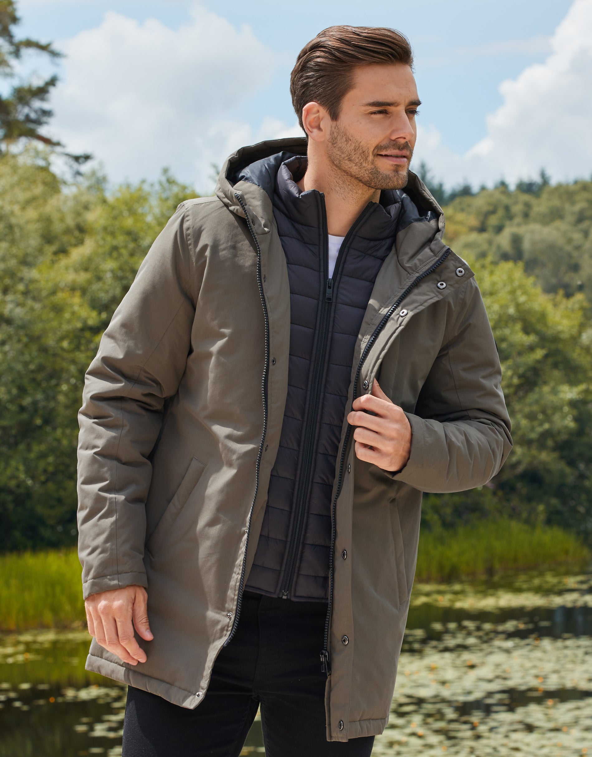 Mens hooded 2025 mac coat