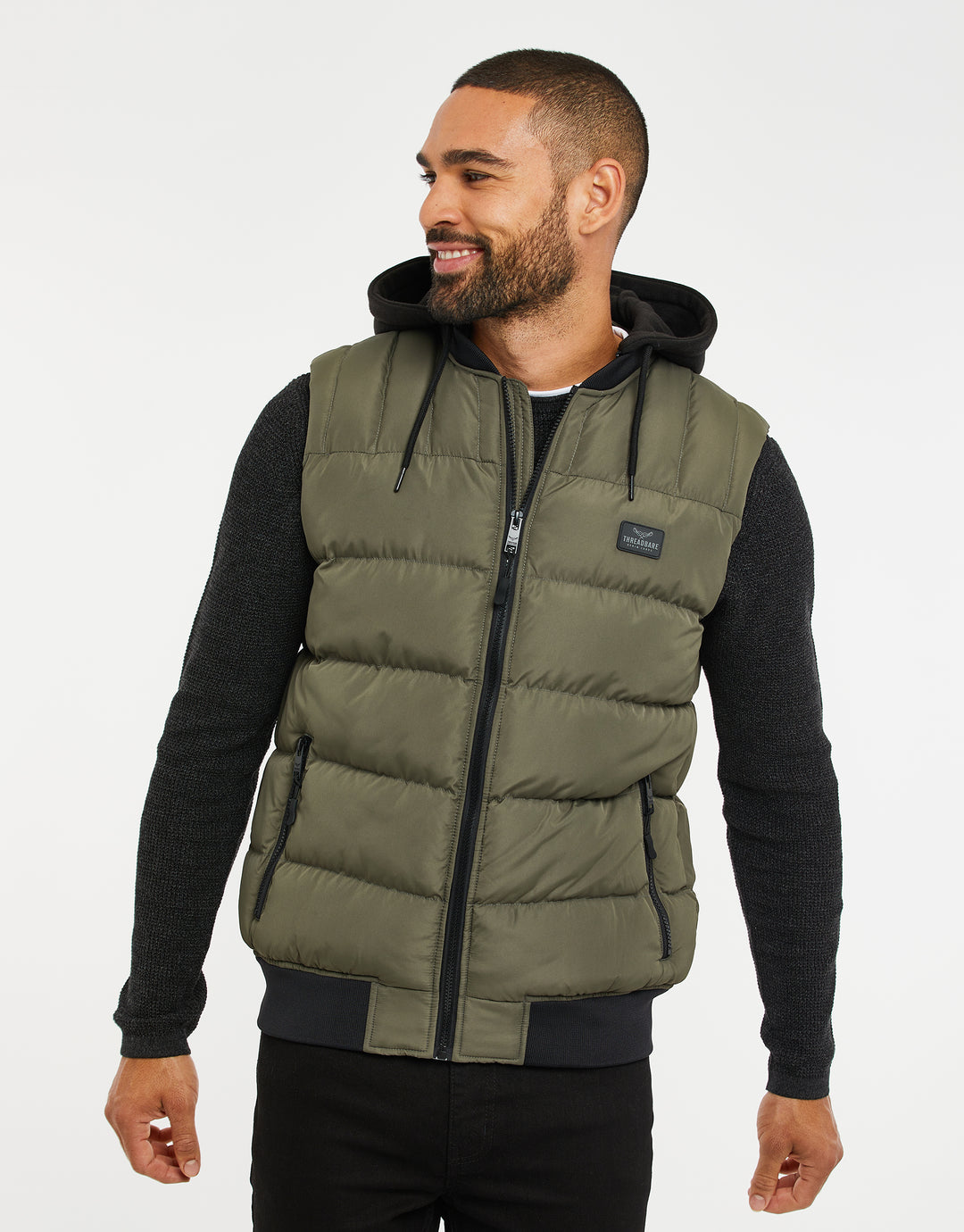 Khaki Green Hooded Padded Gilet