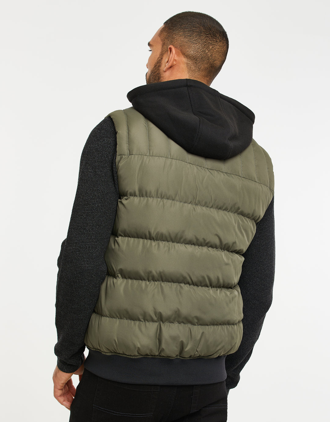 Khaki Green Hooded Padded Gilet