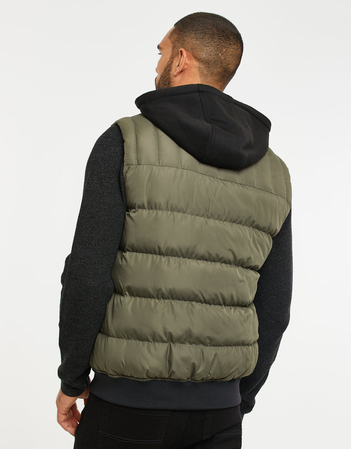 Khaki Green Hooded Padded Gilet
