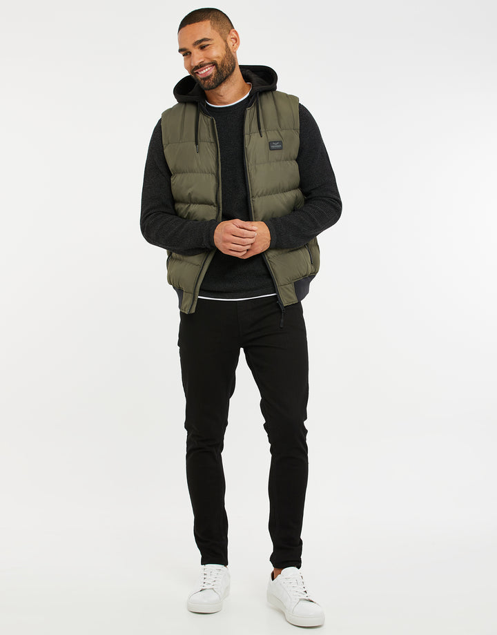 Khaki Green Hooded Padded Gilet