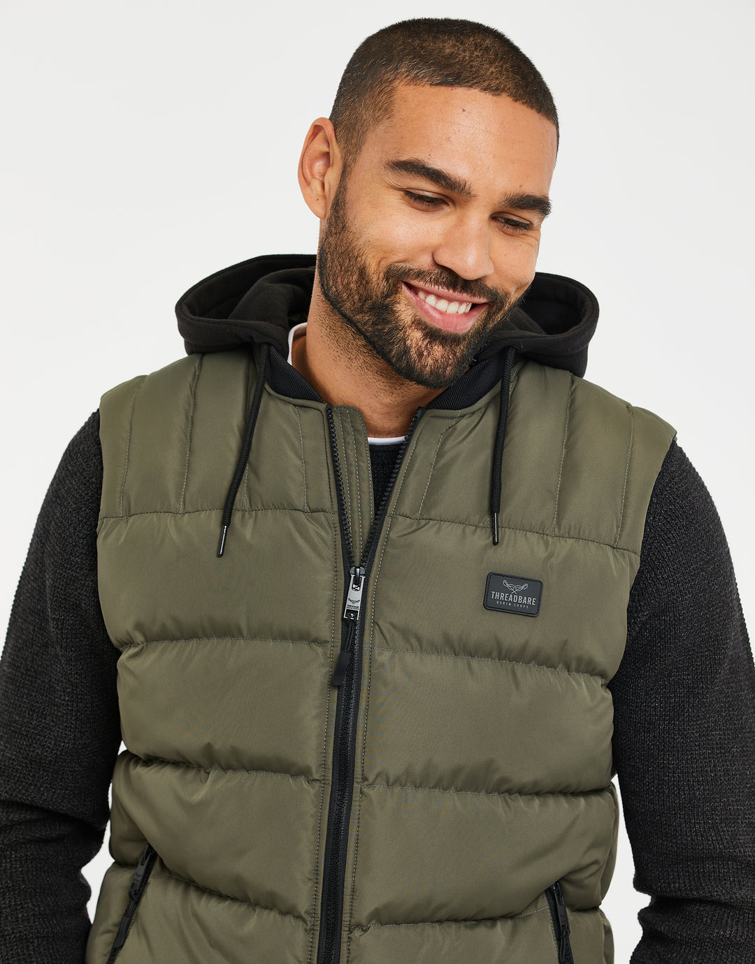 Khaki Green Hooded Padded Gilet