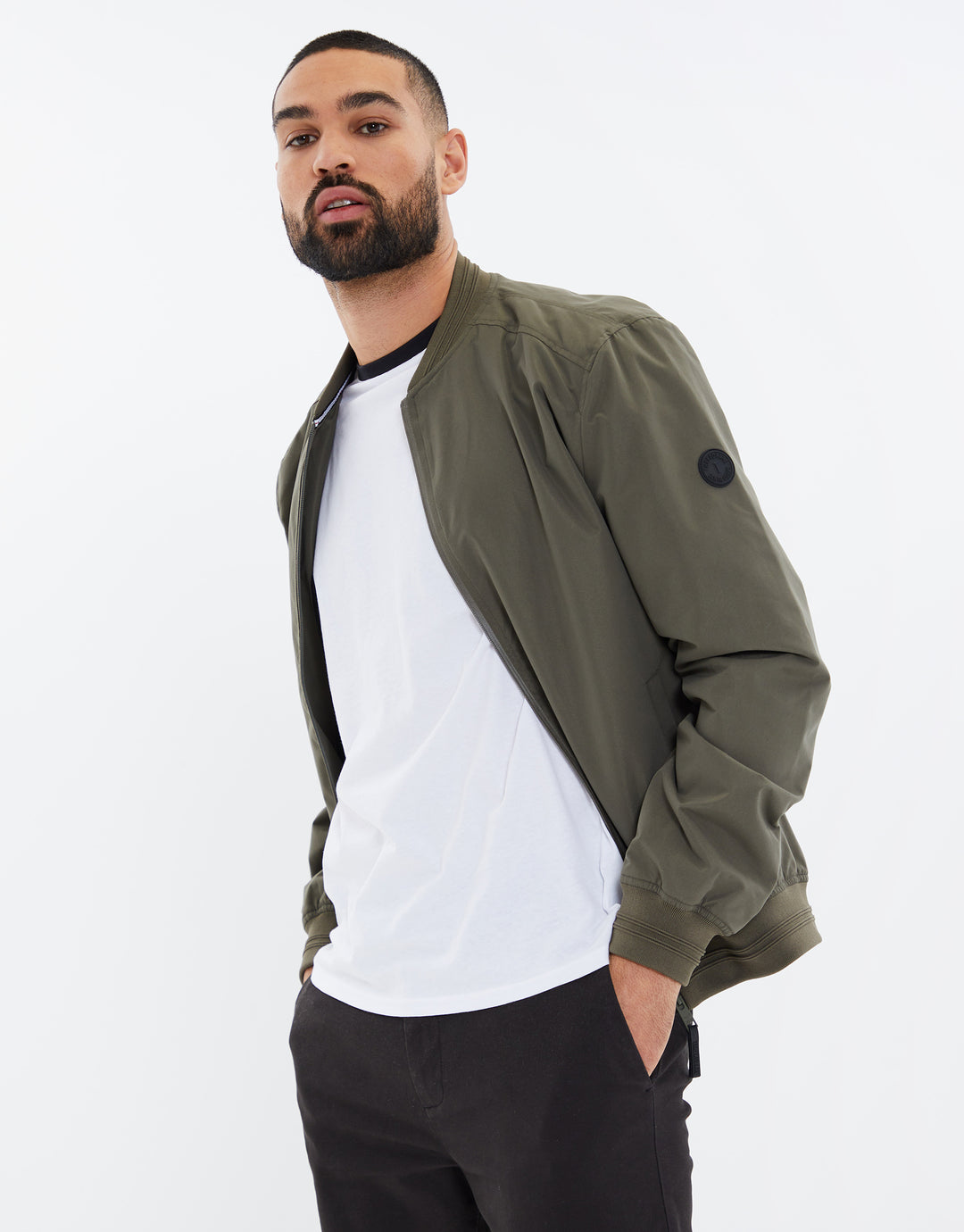 Threadbare Men's Khaki Green Plain Lightweight Classic Bomber Jacket