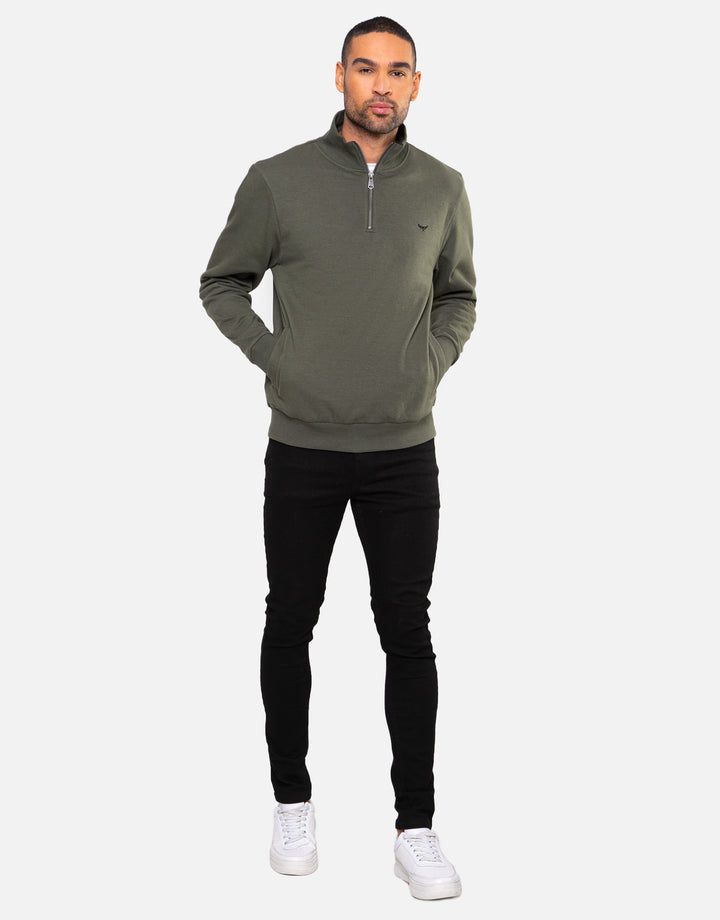 Khaki Green Quarter Zip Sweatshirt