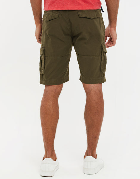 Men's Khaki Green Regular Fit Cotton Belted Cargo Shorts – Threadbare