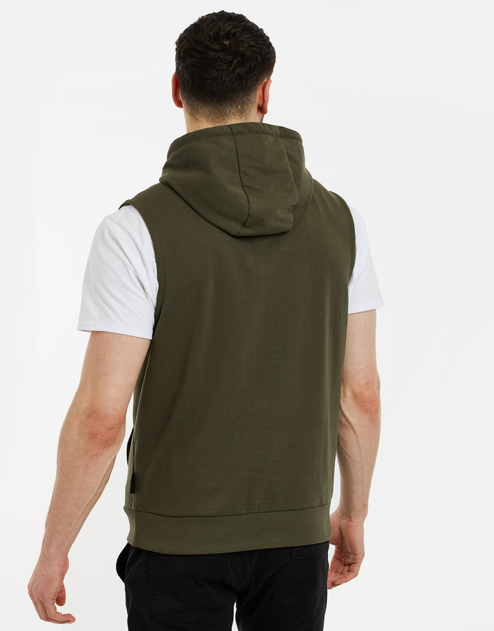 Khaki Green Sleeveless Overhead Hoodie