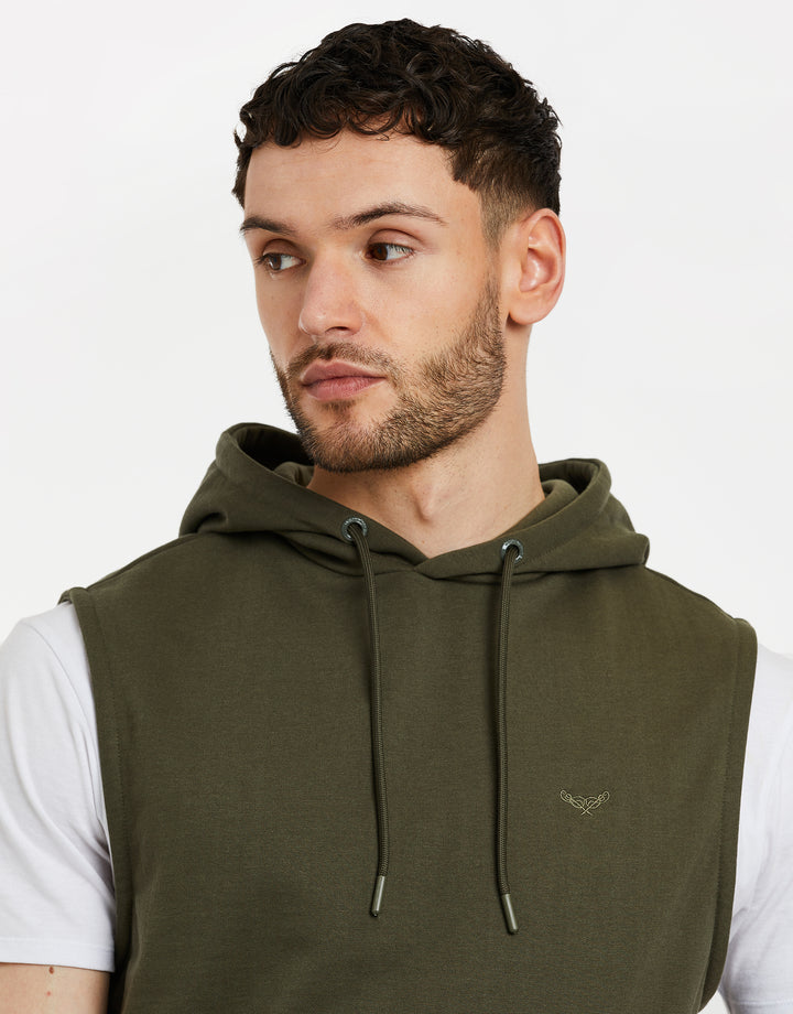 Khaki Green Sleeveless Overhead Hoodie