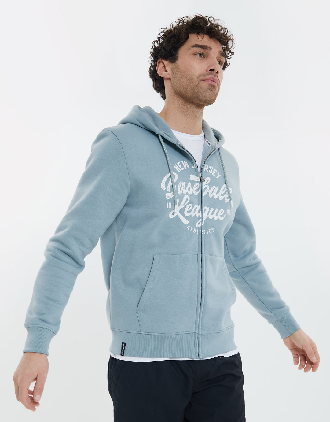 Threadbare Men's Light Blue Baseball Slogan Varsity Zip Up Hoodie