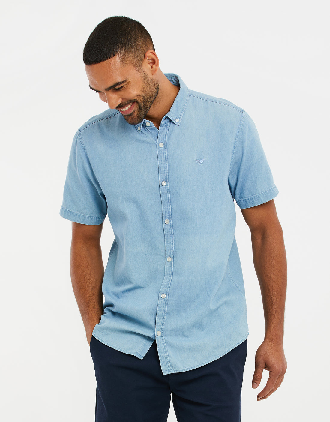 Men's Light Blue Wash Casual Short Sleeve Denim Shirt – Threadbare