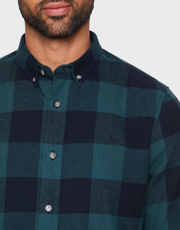 Logan Bottle Green Checked Casual Shirts