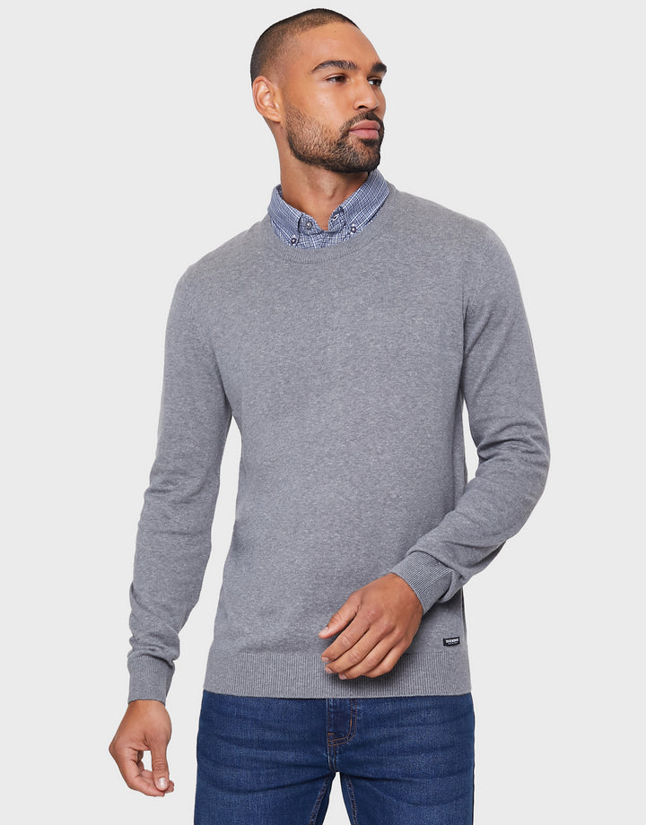 Mid Grey Marl Mock Shirt Collar Jumper