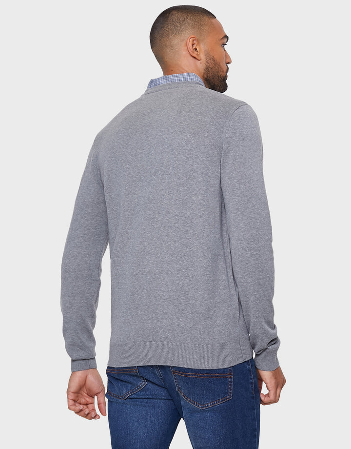 Mid Grey Marl Mock Shirt Collar Jumper