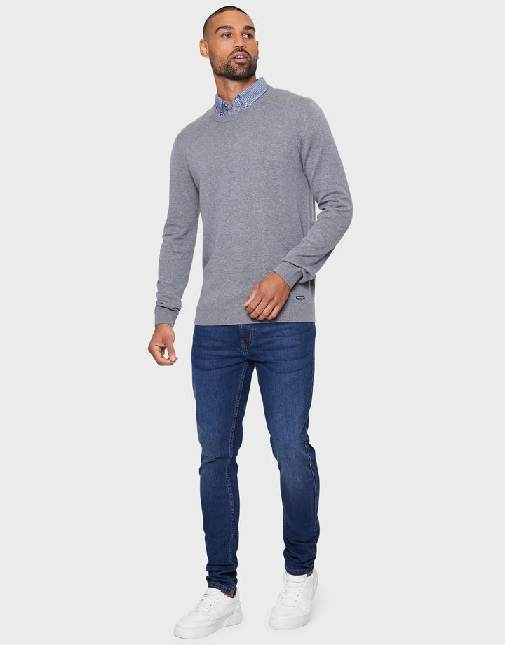 Mid Grey Marl Mock Shirt Collar Jumper