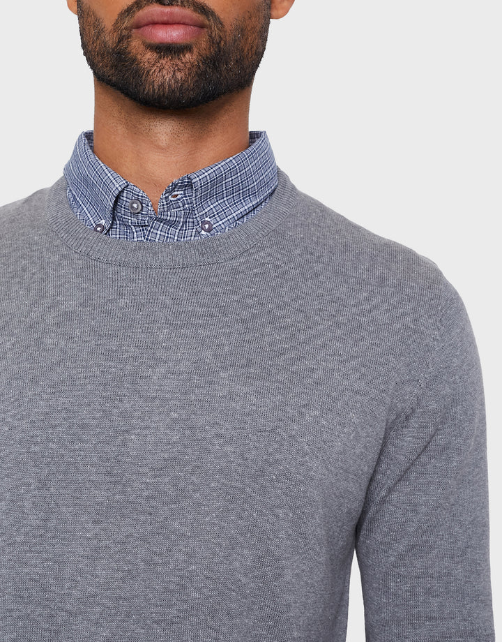 Mid Grey Marl Mock Shirt Collar Jumper
