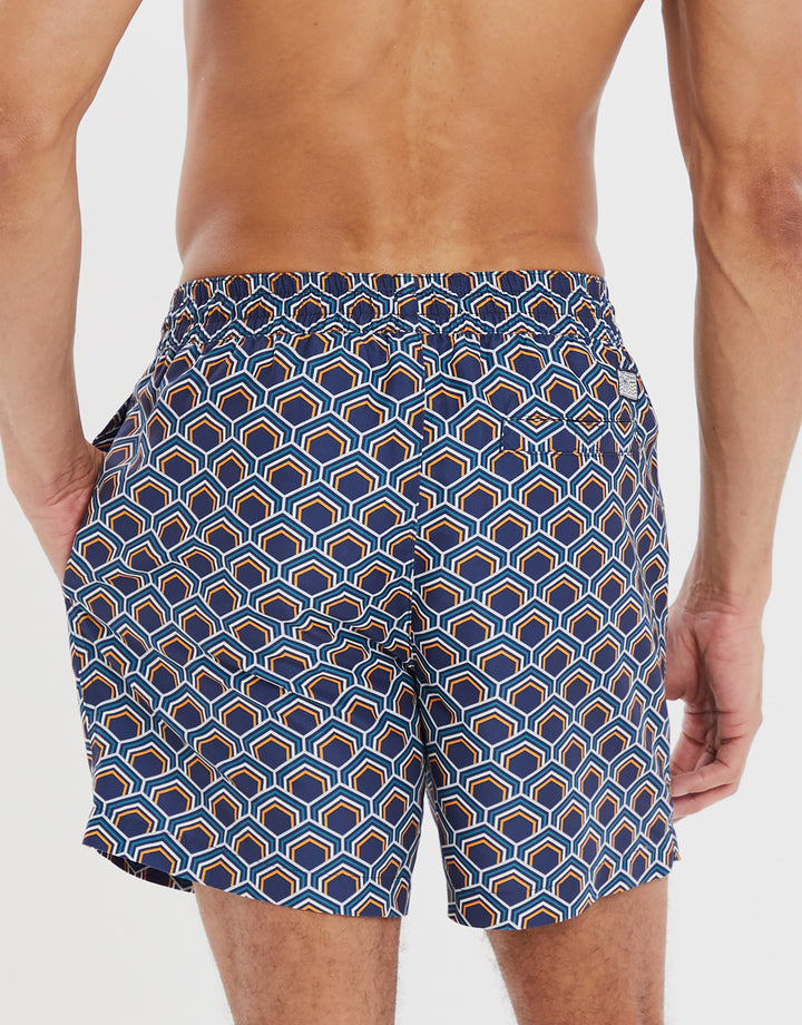 Midnight Blue Geometric Print Swim Shorts