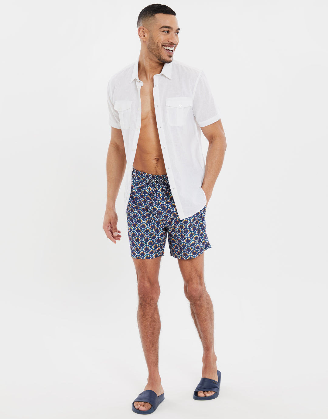 Midnight Blue Geometric Print Swim Shorts