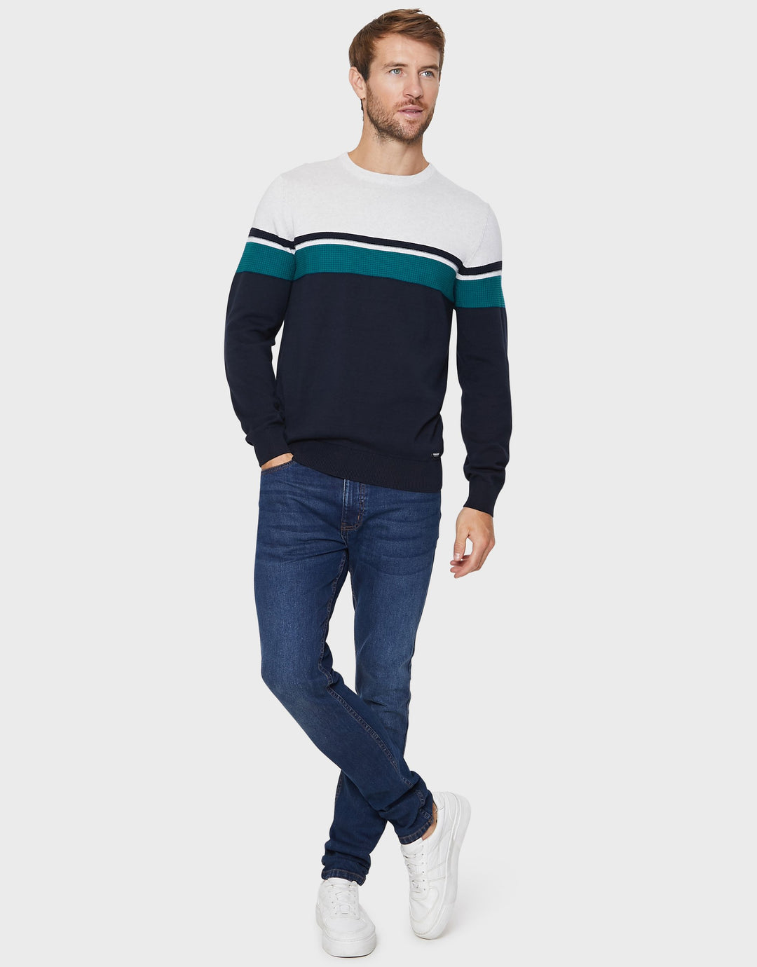 Millom Navy Mix Striped Colourblock Jumpers