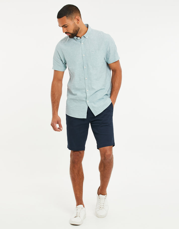 Mint Green Short Sleeve Linen Blend Shirt