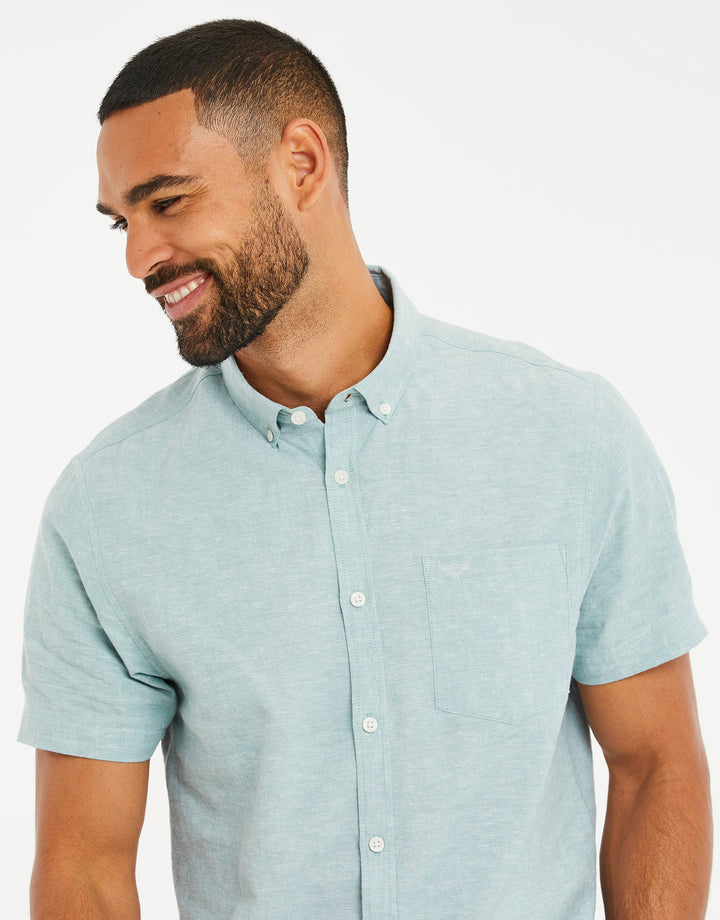 Mint Green Short Sleeve Linen Blend Shirt