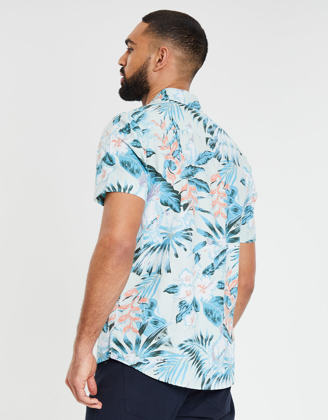 Mint Green Hawaiian Floral Print Short Sleeve Shirt