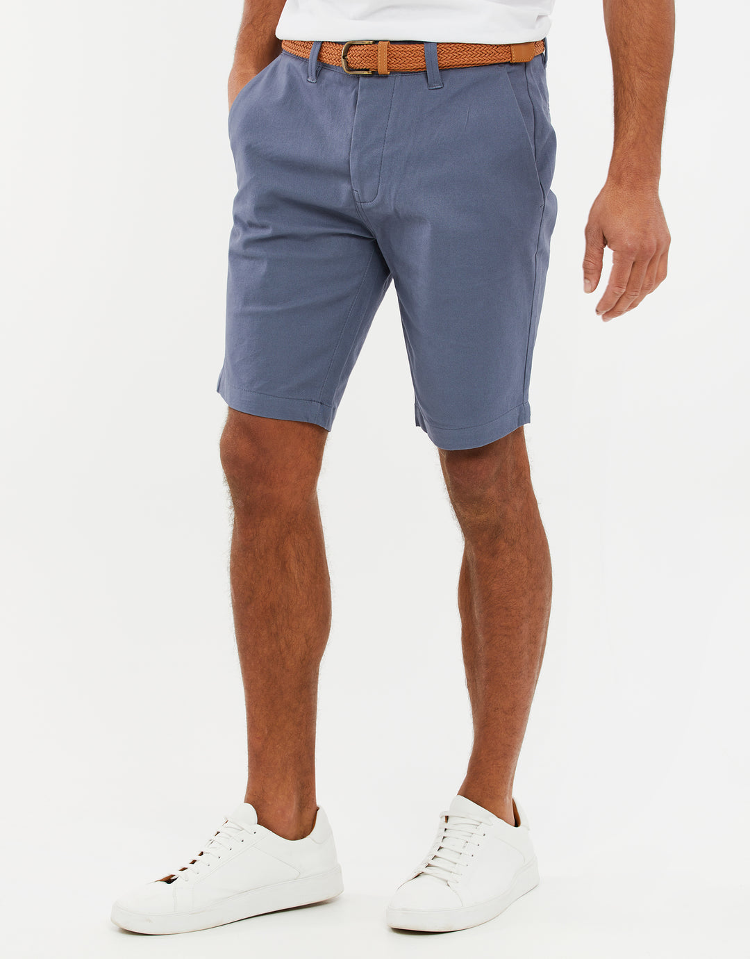 Misty Blue Belted Chino Shorts