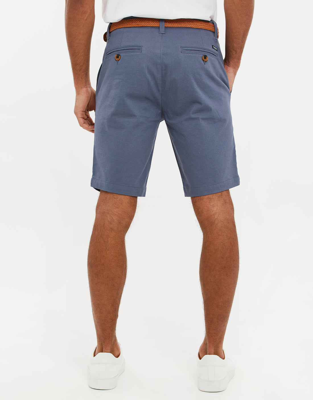 Men's Misty Blue Cotton Casual Woven Belted Chino Shorts – Threadbare