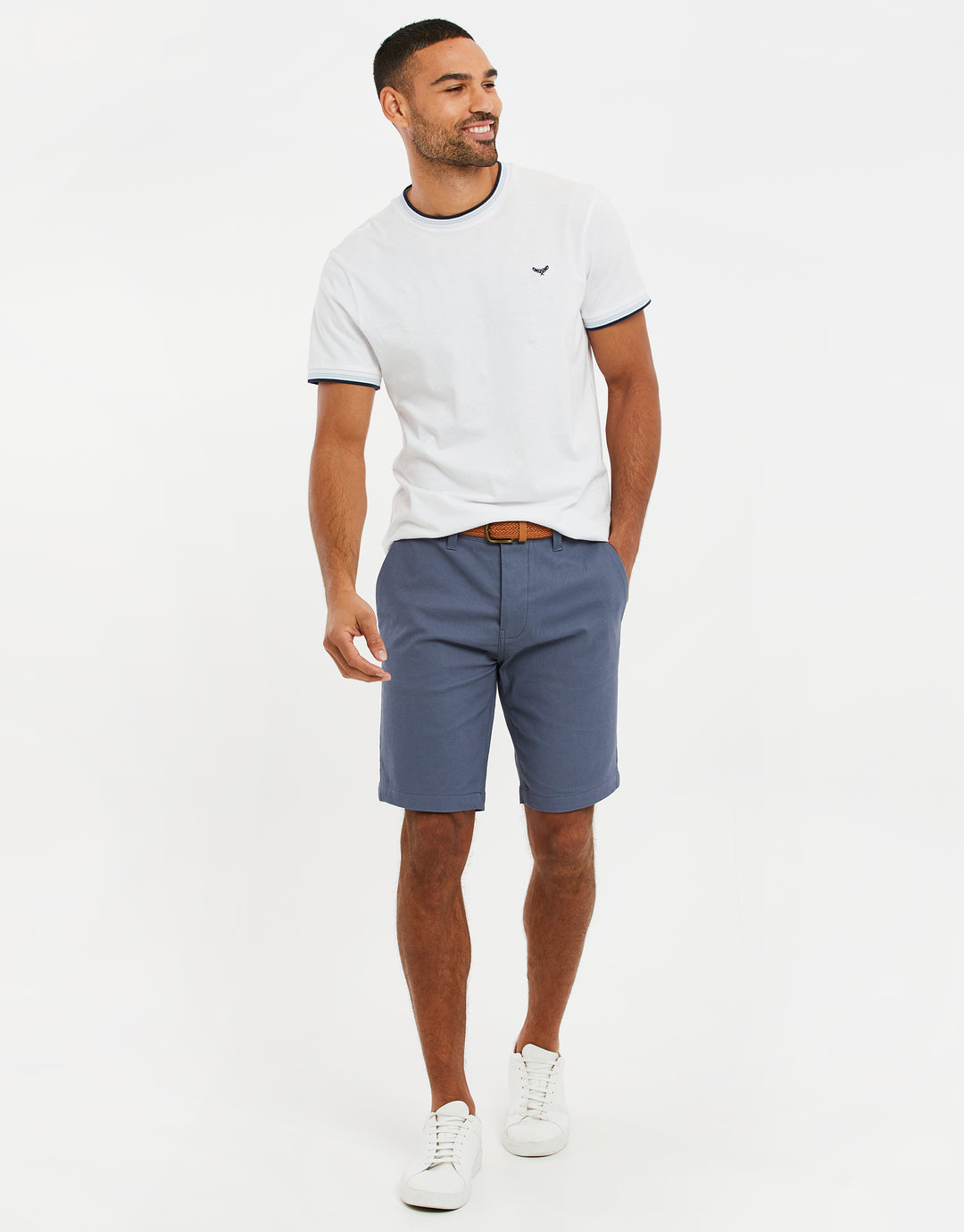 Misty Blue Belted Chino Shorts