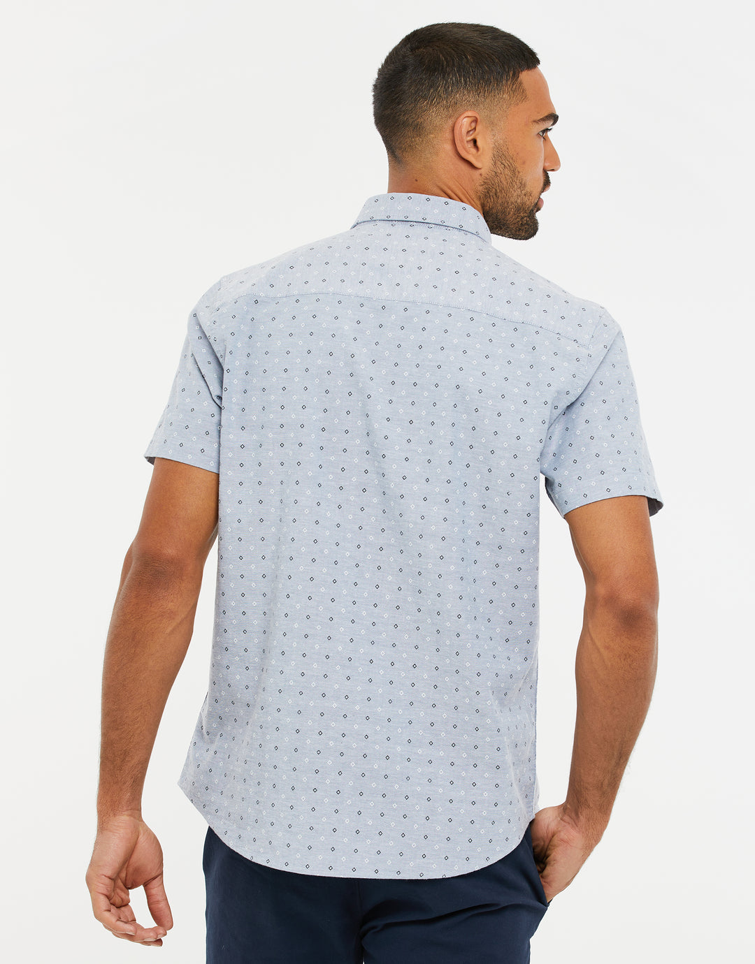 Misty Blue Geo Print Short Sleeve Shirt