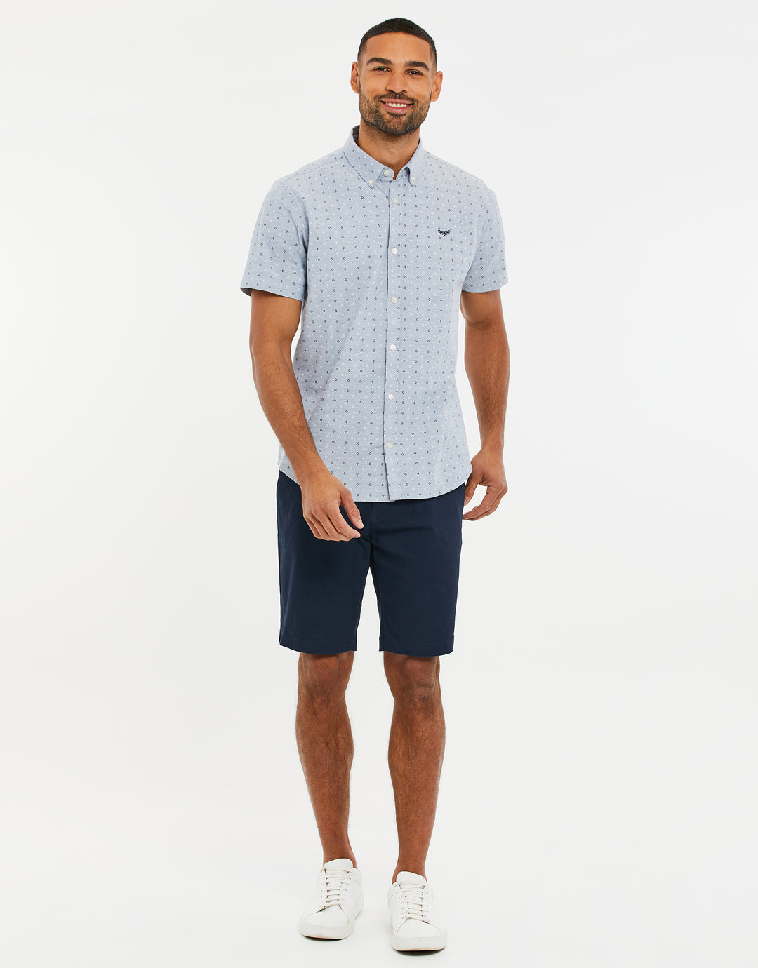 Misty Blue Geo Print Short Sleeve Shirt