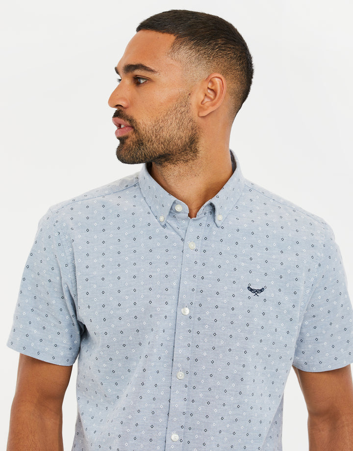 Misty Blue Geo Print Short Sleeve Shirt