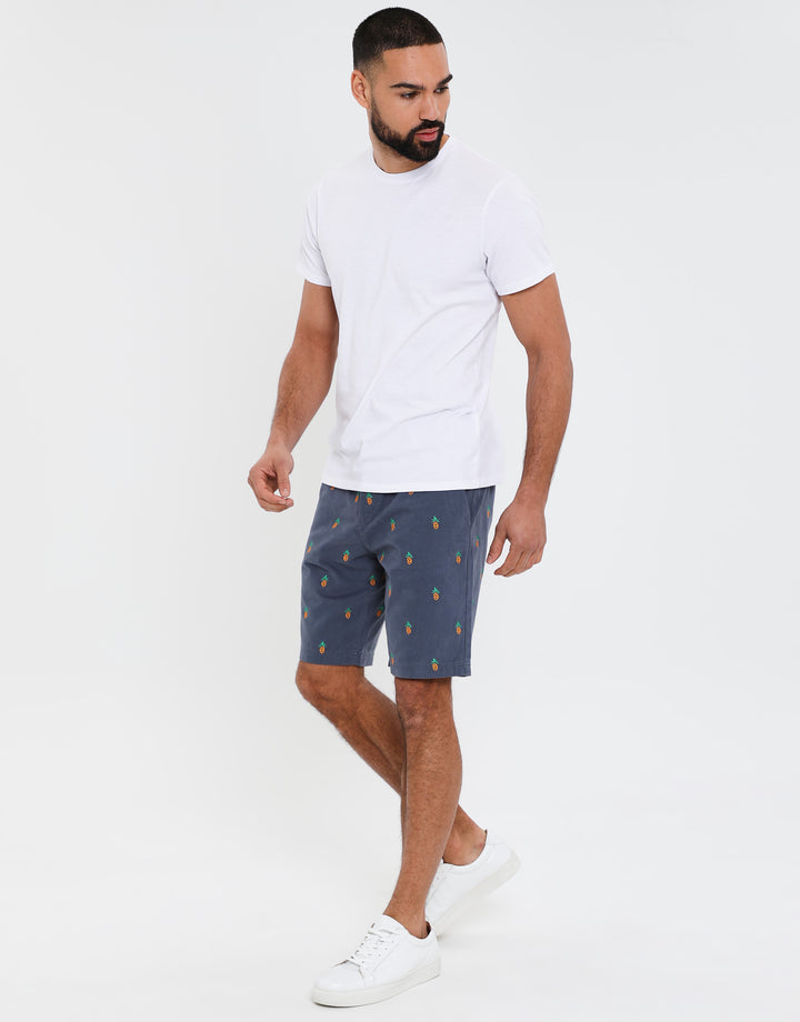 Misty Blue Pineapple Print Chino Shorts