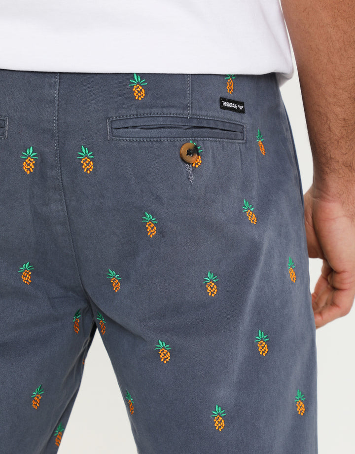 Misty Blue Pineapple Print Chino Shorts