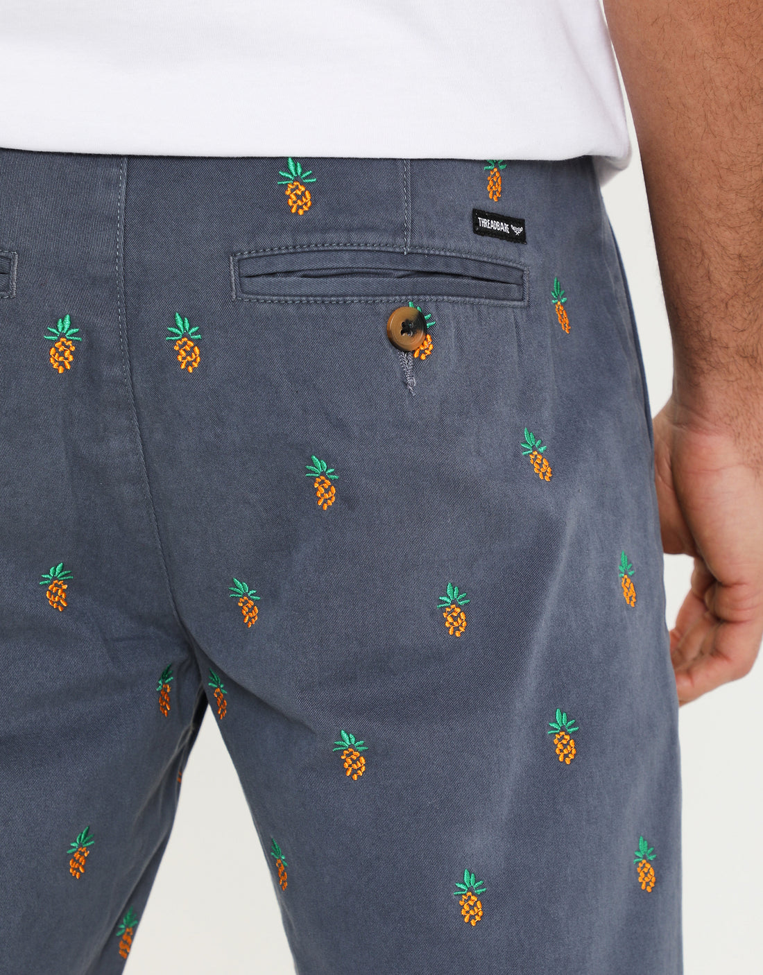 Men's Misty Blue Embroidered Pineapple Print Summer Chino Shorts ...
