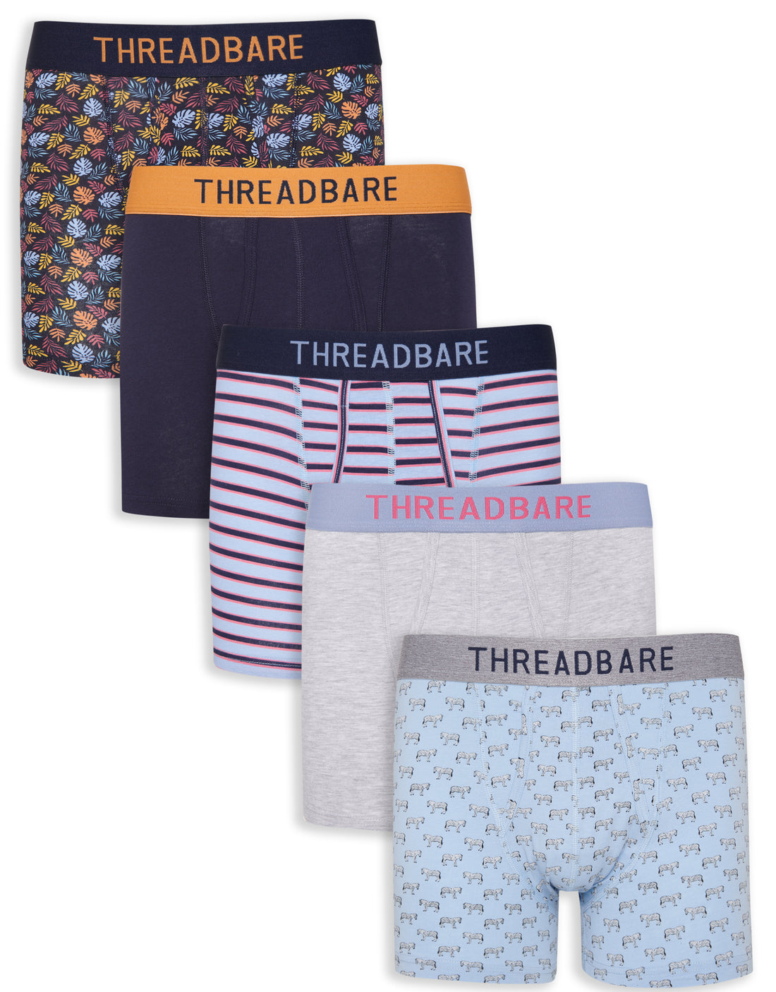 Men's Multi AFront Boxer Shorts Underwear (5 Pack) Threadbare