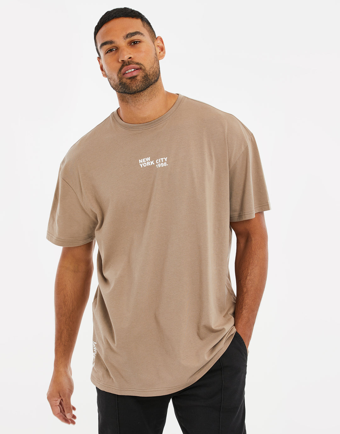 Taupe Graphic Print Oversized T-Shirt