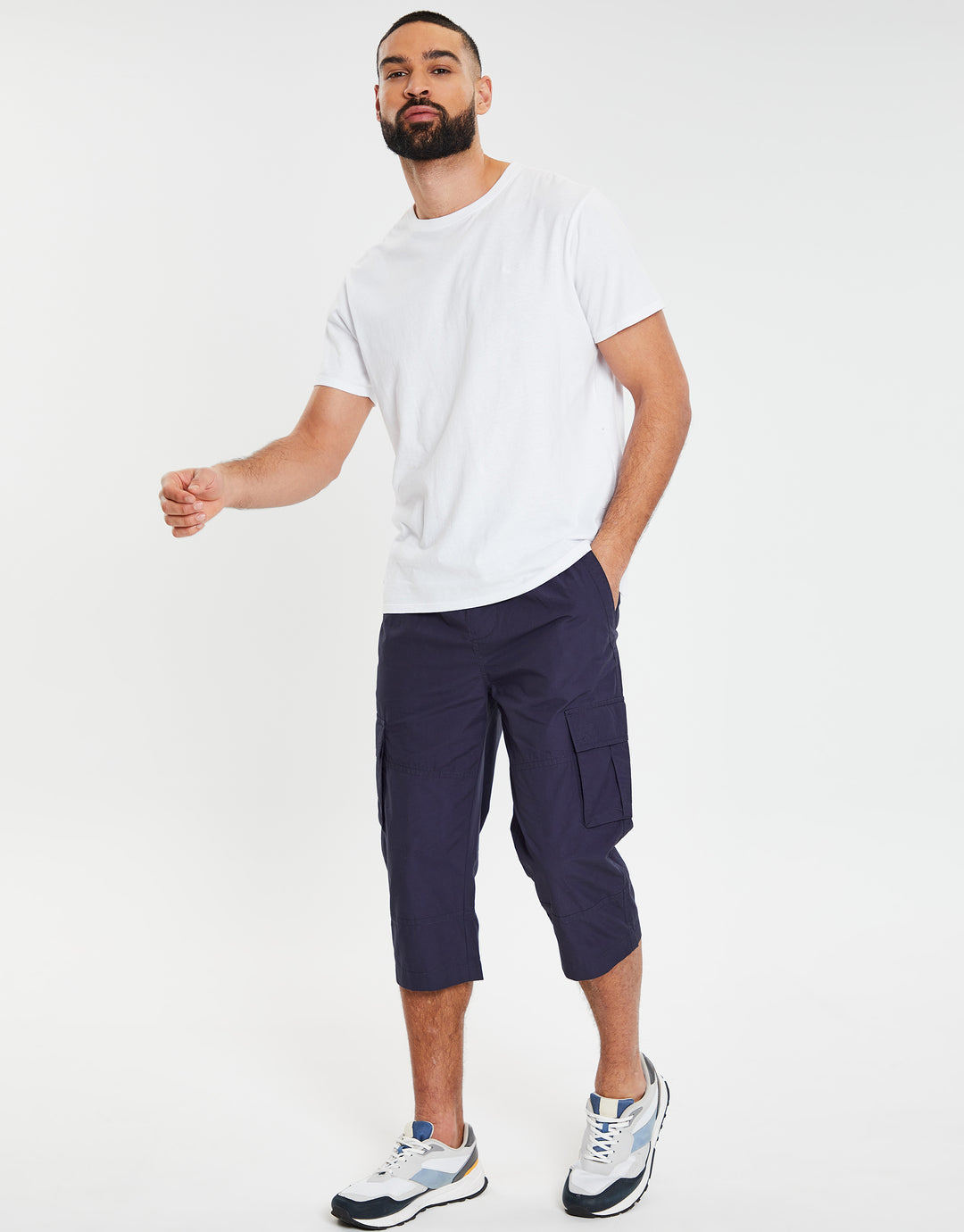 Navy 3/4 Length Cargo Pants