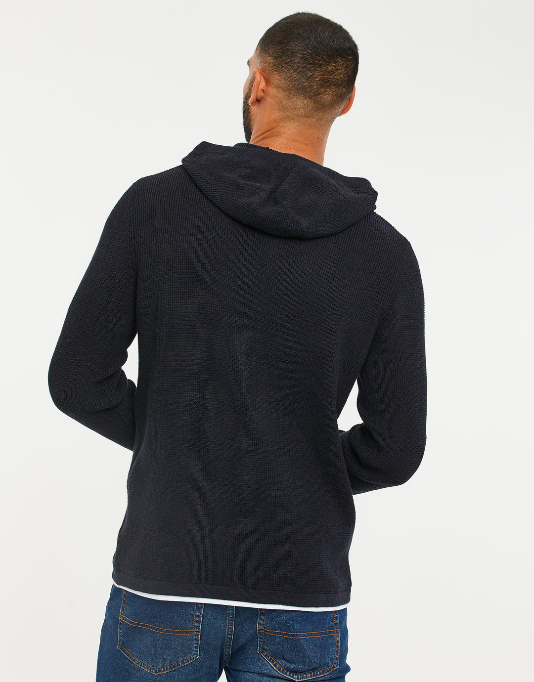 Navy Twist Mock T-Shirt Knitted Hoodie