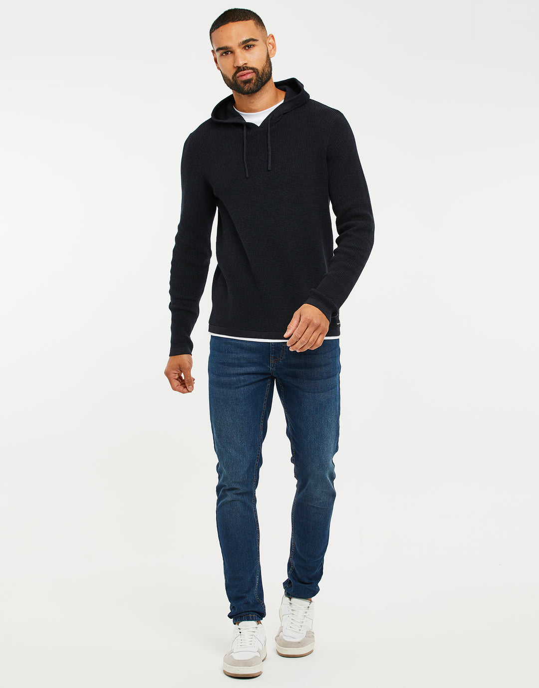 Navy Twist Mock T-Shirt Knitted Hoodie
