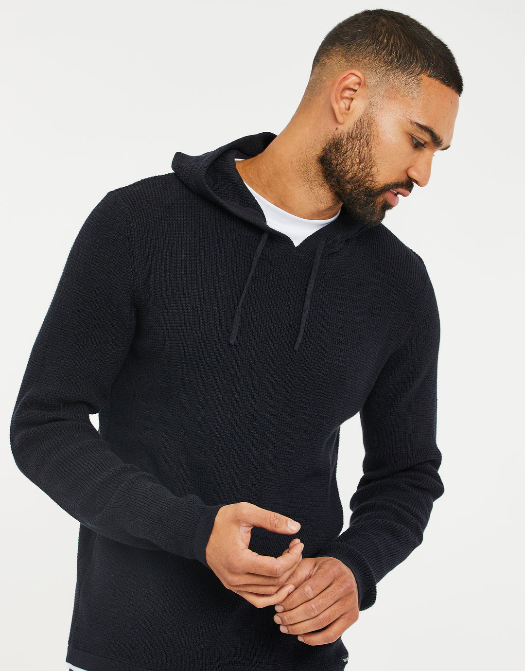Navy Twist Mock T-Shirt Knitted Hoodie
