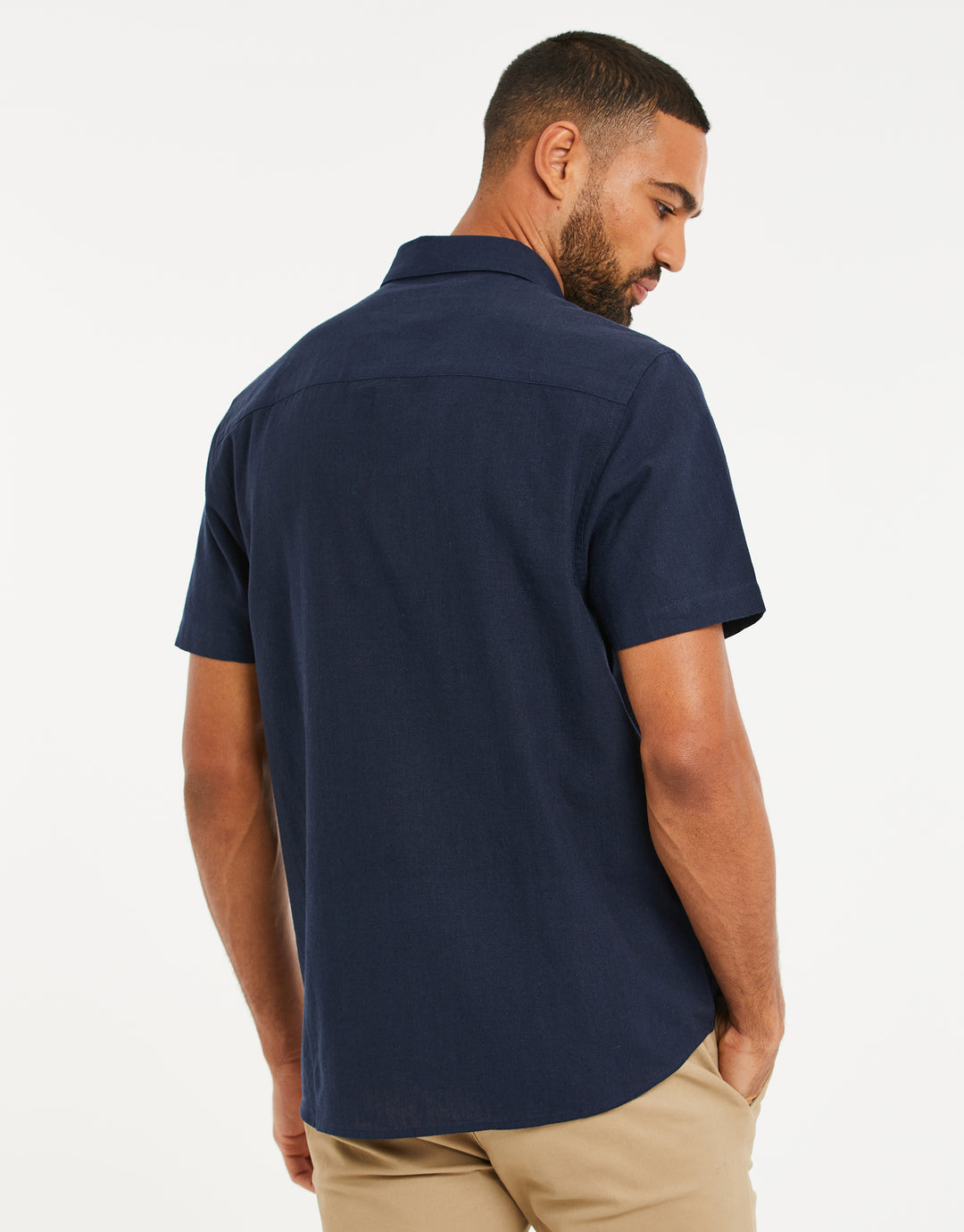 Navy Short Sleeve Linen Blend Shirt