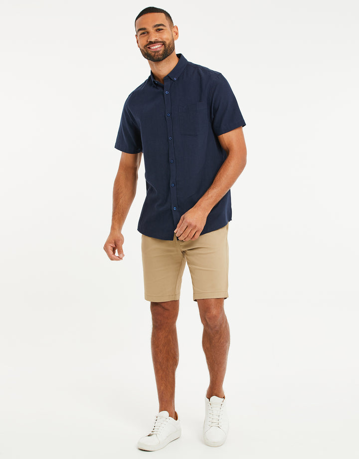 Navy Short Sleeve Linen Blend Shirt
