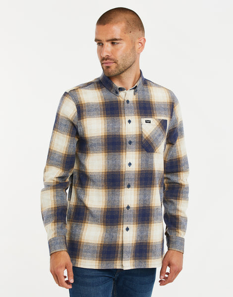 Men's Navy Blue Check Long Sleeve Shirt – Threadbare