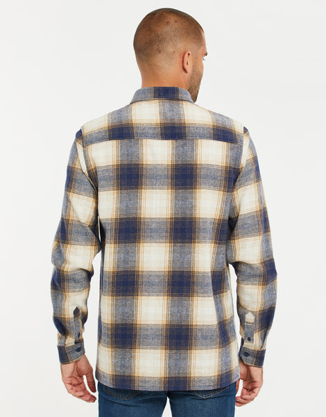 Men's Navy Blue Check Long Sleeve Shirt – Threadbare