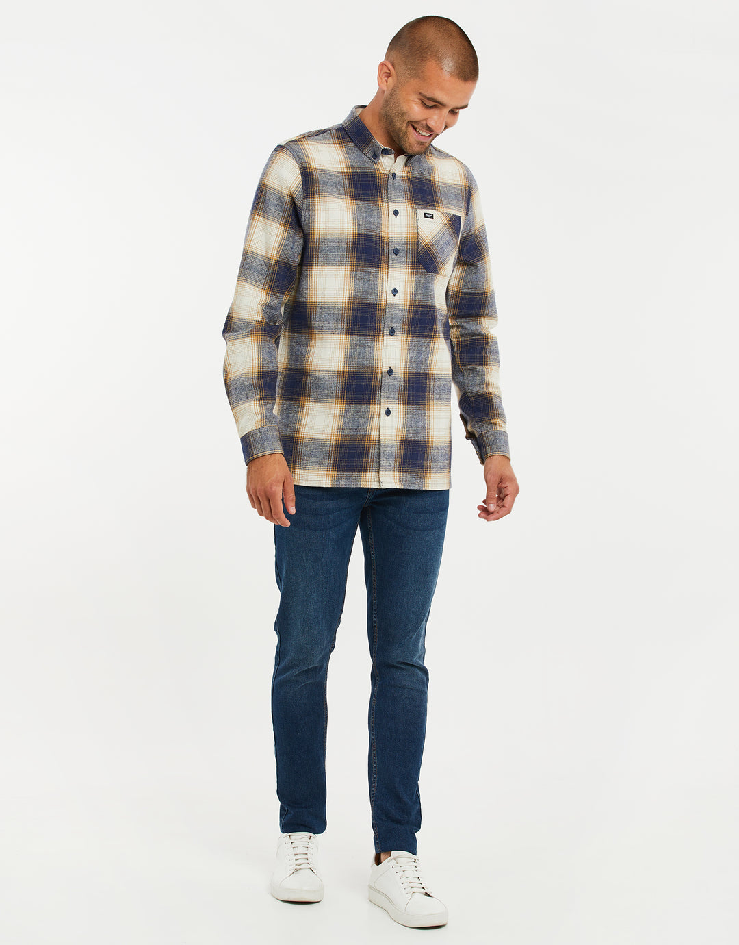 Navy Check Long Sleeve Shirt
