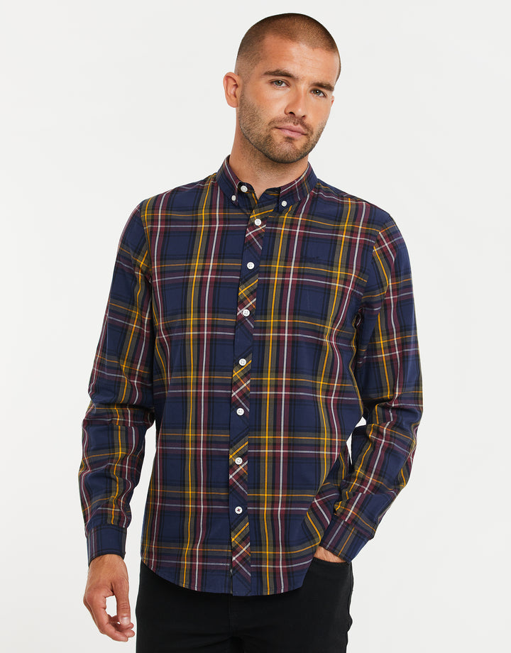 Navy & Cherry Check Long Sleeve Shirt