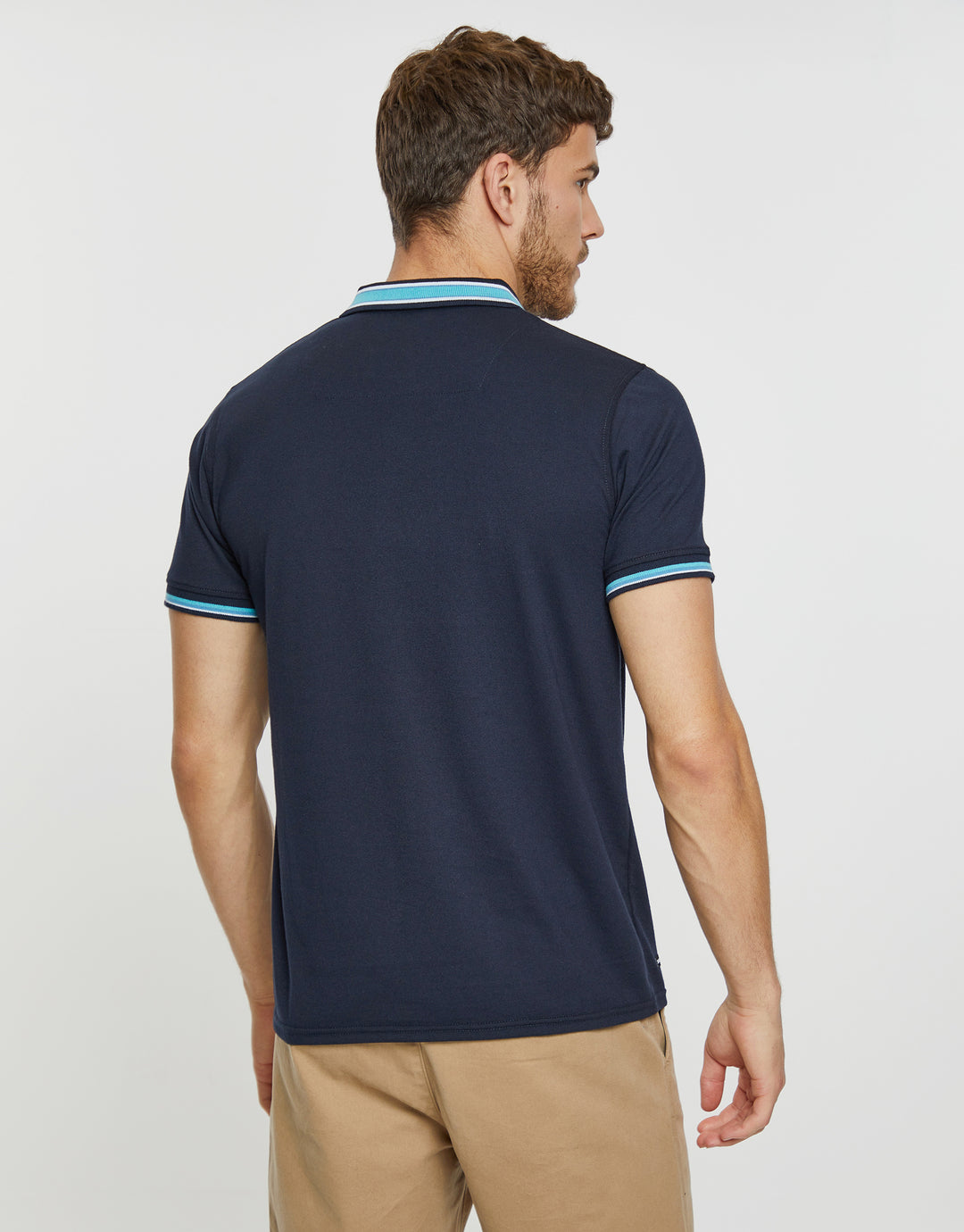 Navy Contrast Collar Branded Polo Shirt