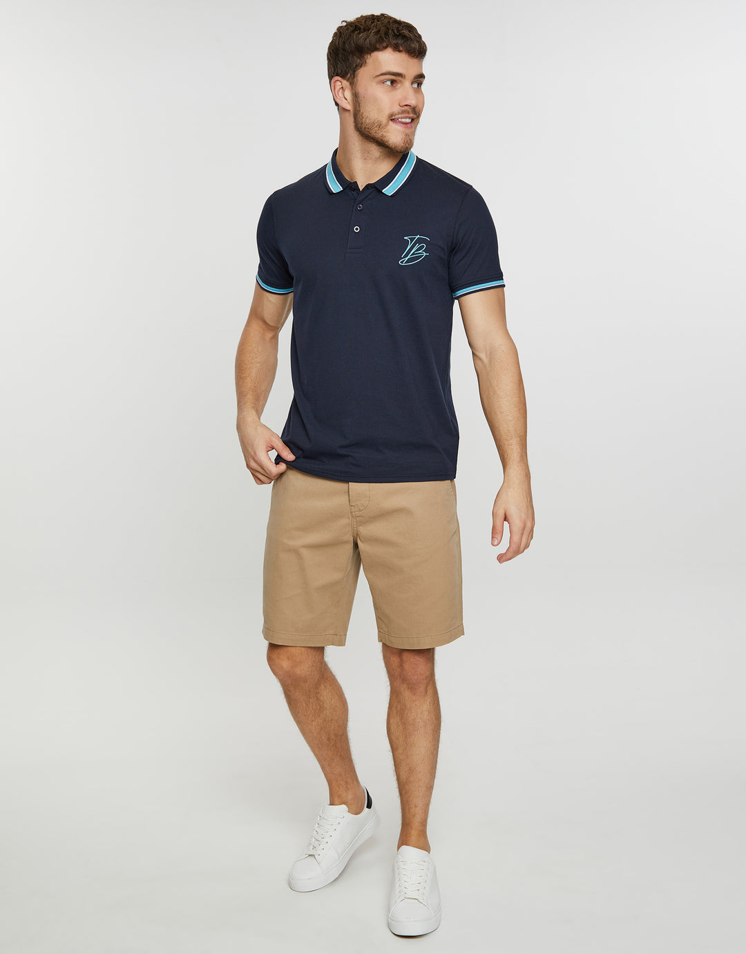 Navy Contrast Collar Branded Polo Shirt