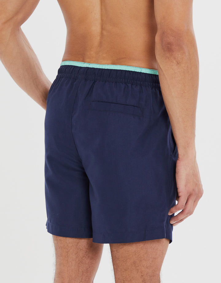 Navy Contrast Logo Swim Shorts